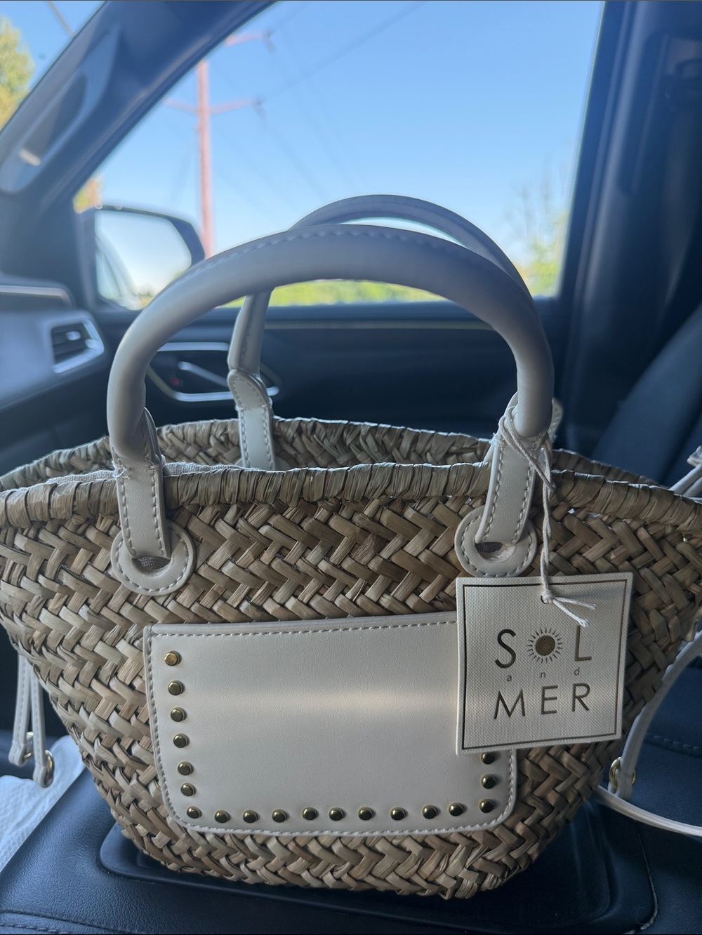 SOL and MER Cream-Trim Woven Straw Tote Bag